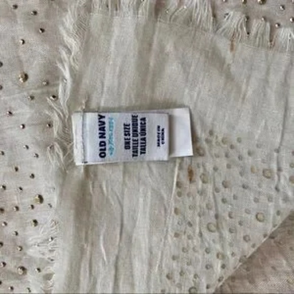 Old Navy Ivory Embellished Gauze Raw Hem Scarf Lightweight One Size - Picture 3 of 9